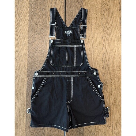 Tripp NYC Daang Goodman Darkstreet Goth Studded Bib Shortalls Women’s Sz S Black - Picture 1 of 14